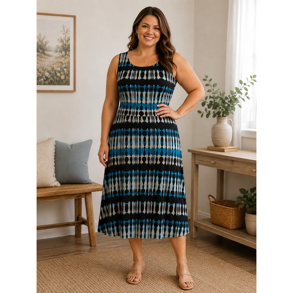 danny and nicole Tops - Womens Size 16 Midi Dress Abstract Print Sleeveless Lightweight Career Church